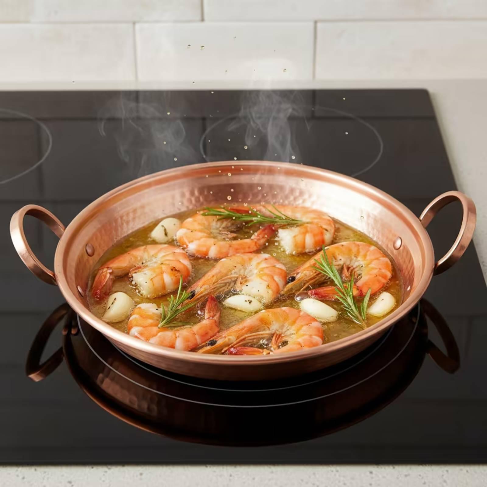 Home Cooking Host - กระทะทองแดงสองหูจับพร้อมหูจับแบบห่วง กระทะทองแดงแบบตีลาย สำหรับนักทำอาหารที่บ้าน, ผู้จัดงานเลี้ยง, และการเสิร์ฟบนโต๊ะอาหาร